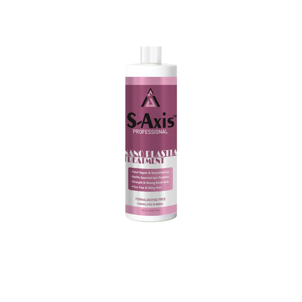 A bottle of S-Axis Professional Hair Elasti Treatment in Formaldehyde Free Pink, shown on a plain white background.