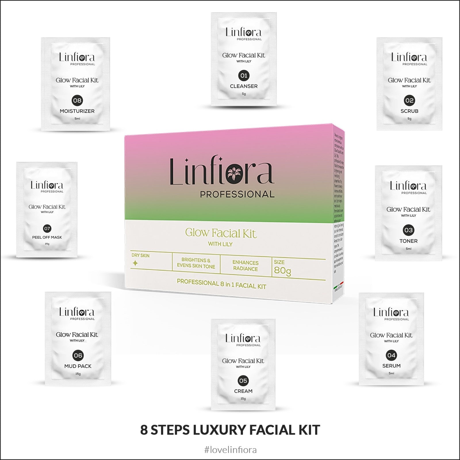 Glow Facial 8 Steps Kit  80gm with Lily Essence