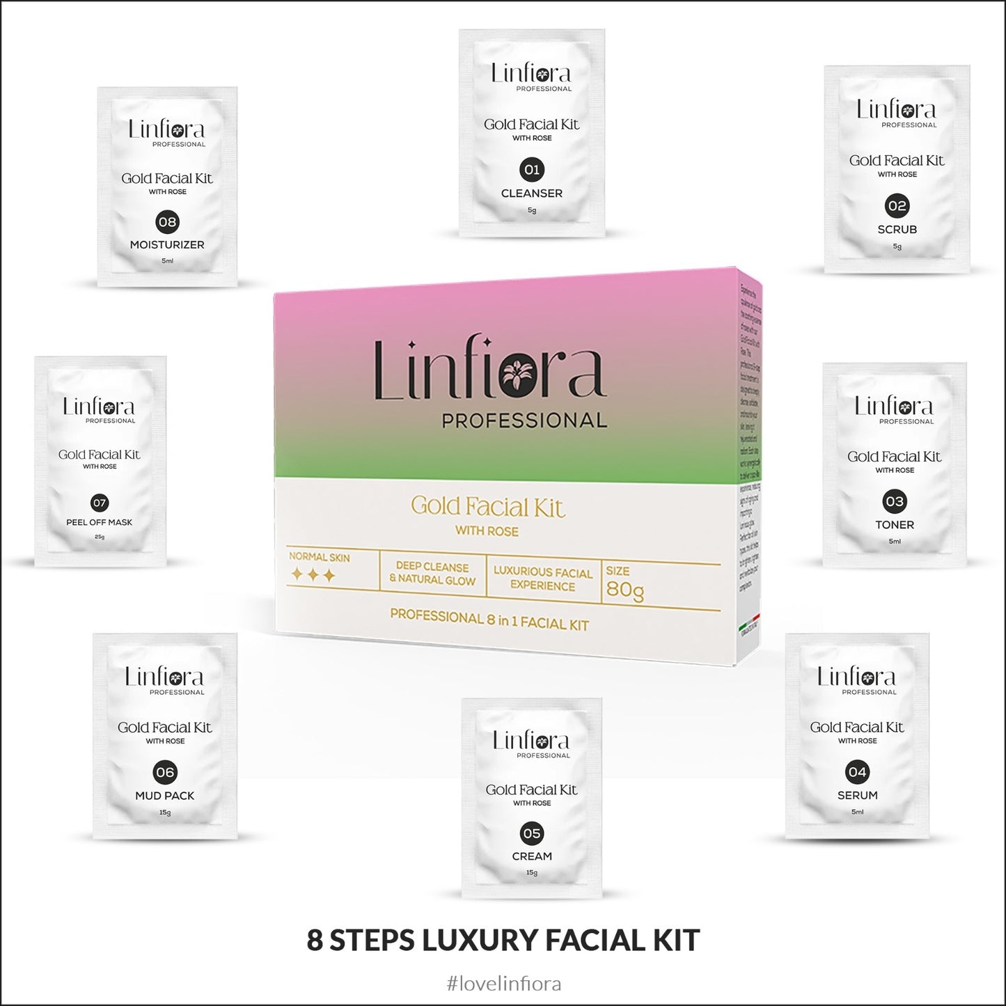 Gold Facial 8 Steps Kit  80gm with Damacena Rose