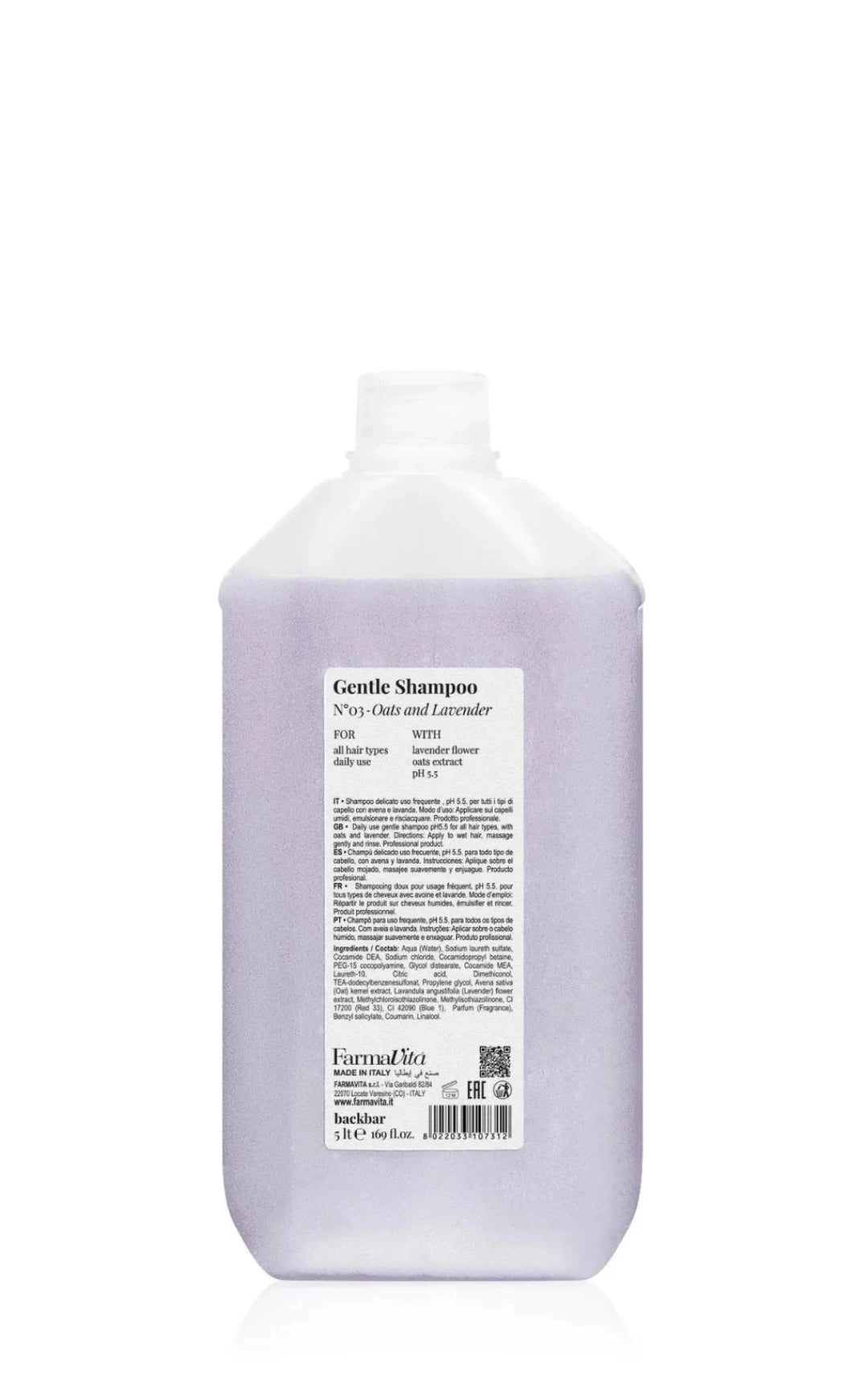 A large plastic bottle of Förmalité Gentle Shampoo, No.1 (Soy and Lavender), featuring a white cap and a white label with black text, set against a plain white background.
