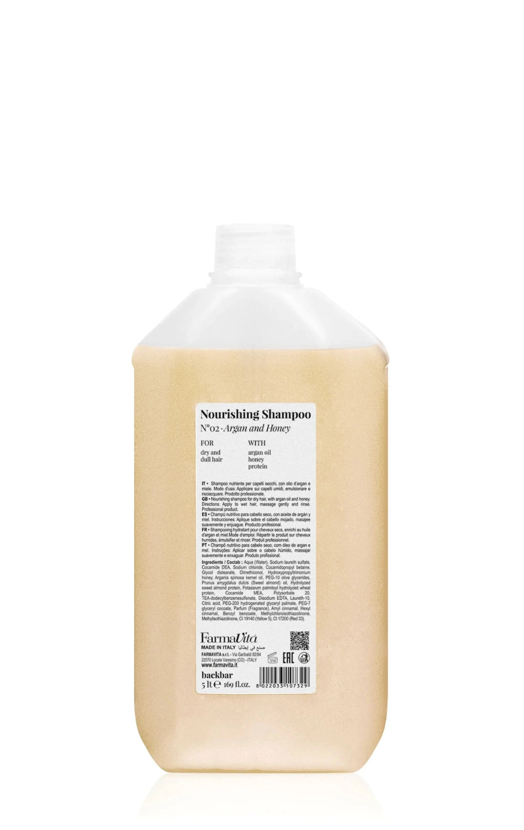 A large translucent plastic bottle of Furfuralo Nourishing Shampoo, showing the beige-colored liquid inside and a white label with black text, set against a plain white background.
