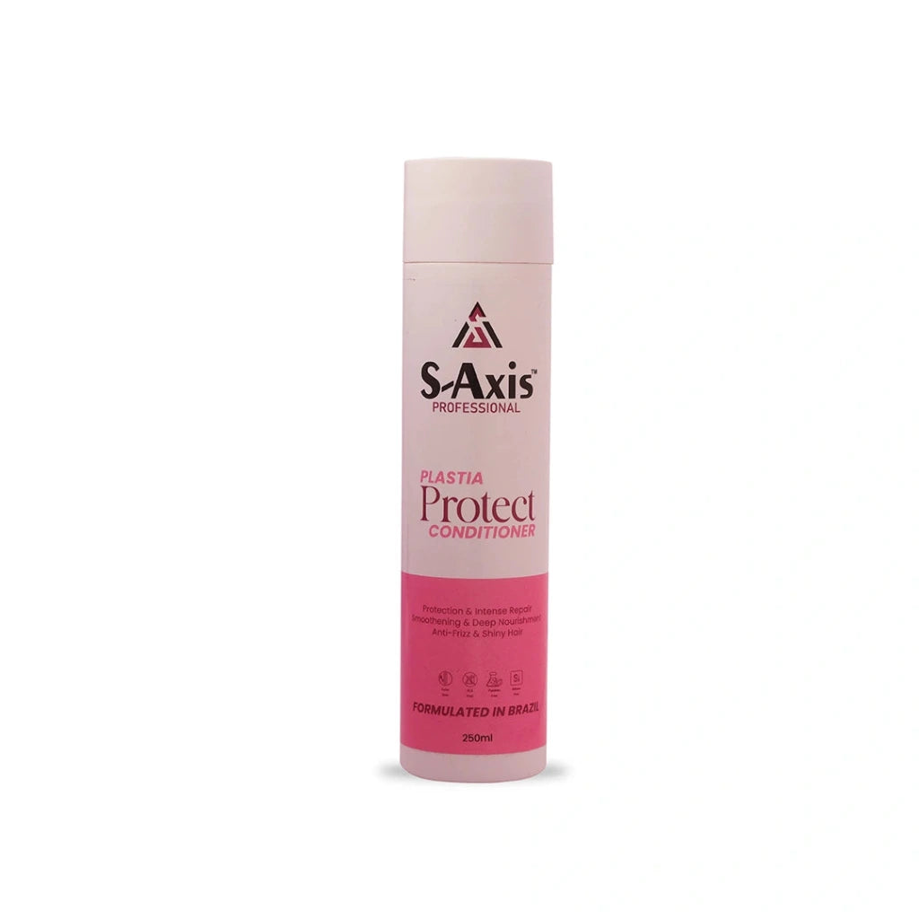 A 200ml bottle of S-Axis Professional Elastia Protect Conditioner, featuring a pale pink and white design with a vibrant pink lower section, set against a plain white background.