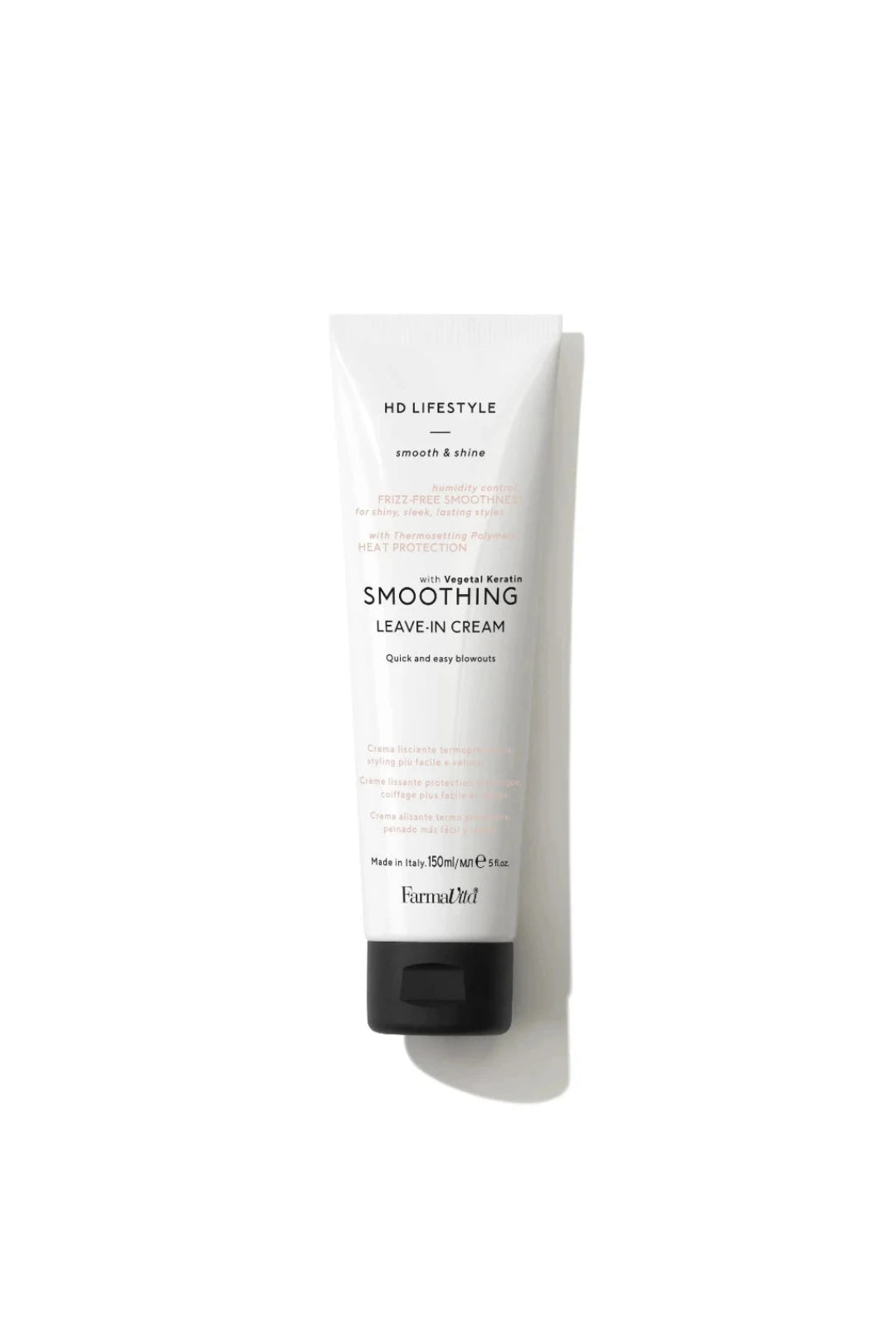 A white cosmetic tube of Formald'rd HD Lifestyle Smoothing Leave-in Cream with a black cap, photographed on a clean white background with a soft shadow.