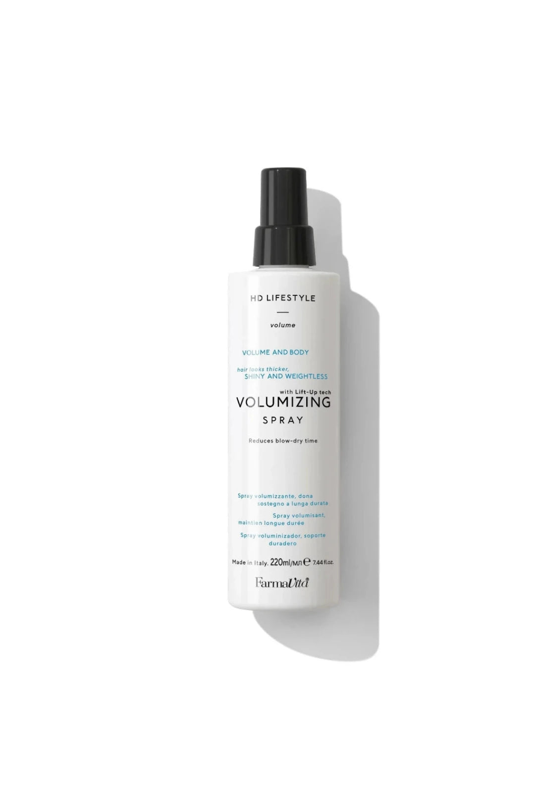 A white bottle of HO Lifestyle Volumizing Spray with a black spray nozzle, set against a clean white background with a soft shadow.